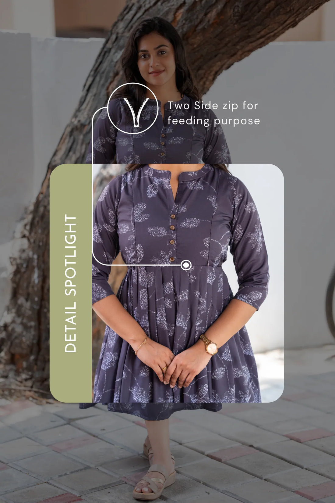 Muted Munlit Grey Printed Maternity and Feeding Maxi Wear