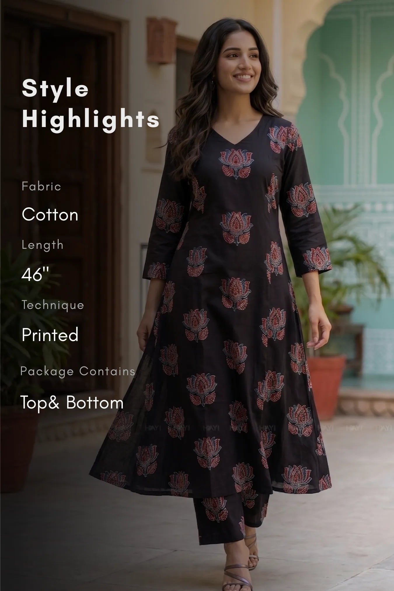 Ember Lotus Black Floral Printed Co-ord set