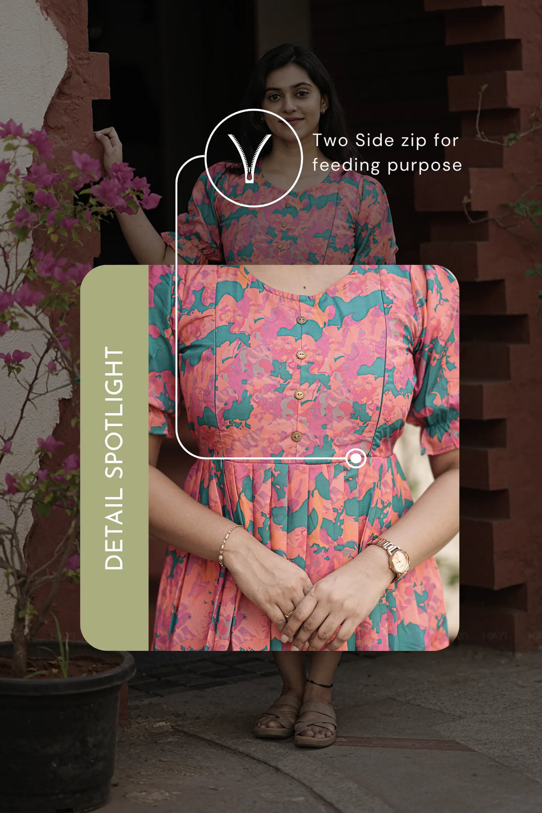 Autumn Tale Green Printed Maternity and Feeding Maxi dress