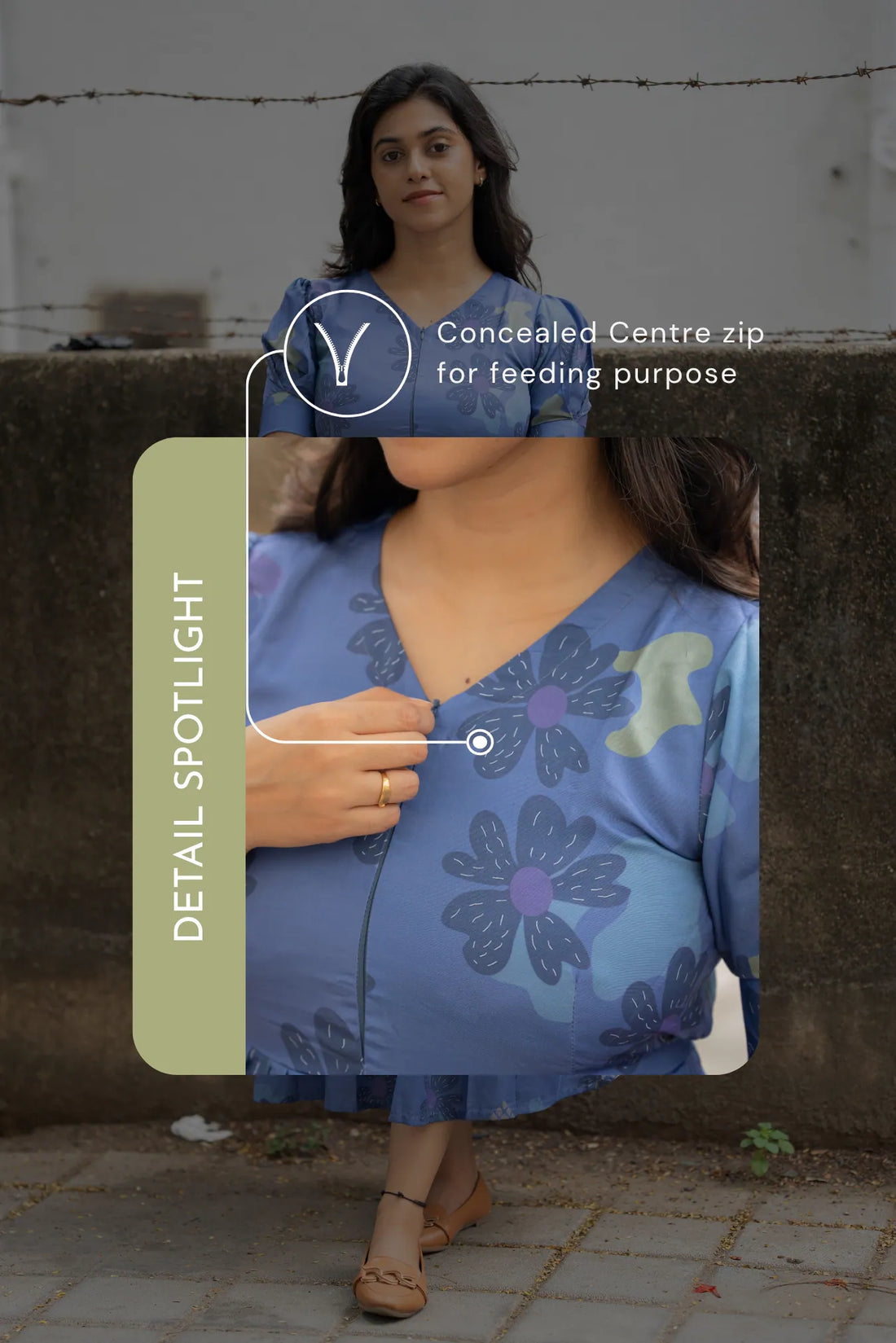 Skyshade Floral Blue printed Maternity and Feeding Maxi Outfit