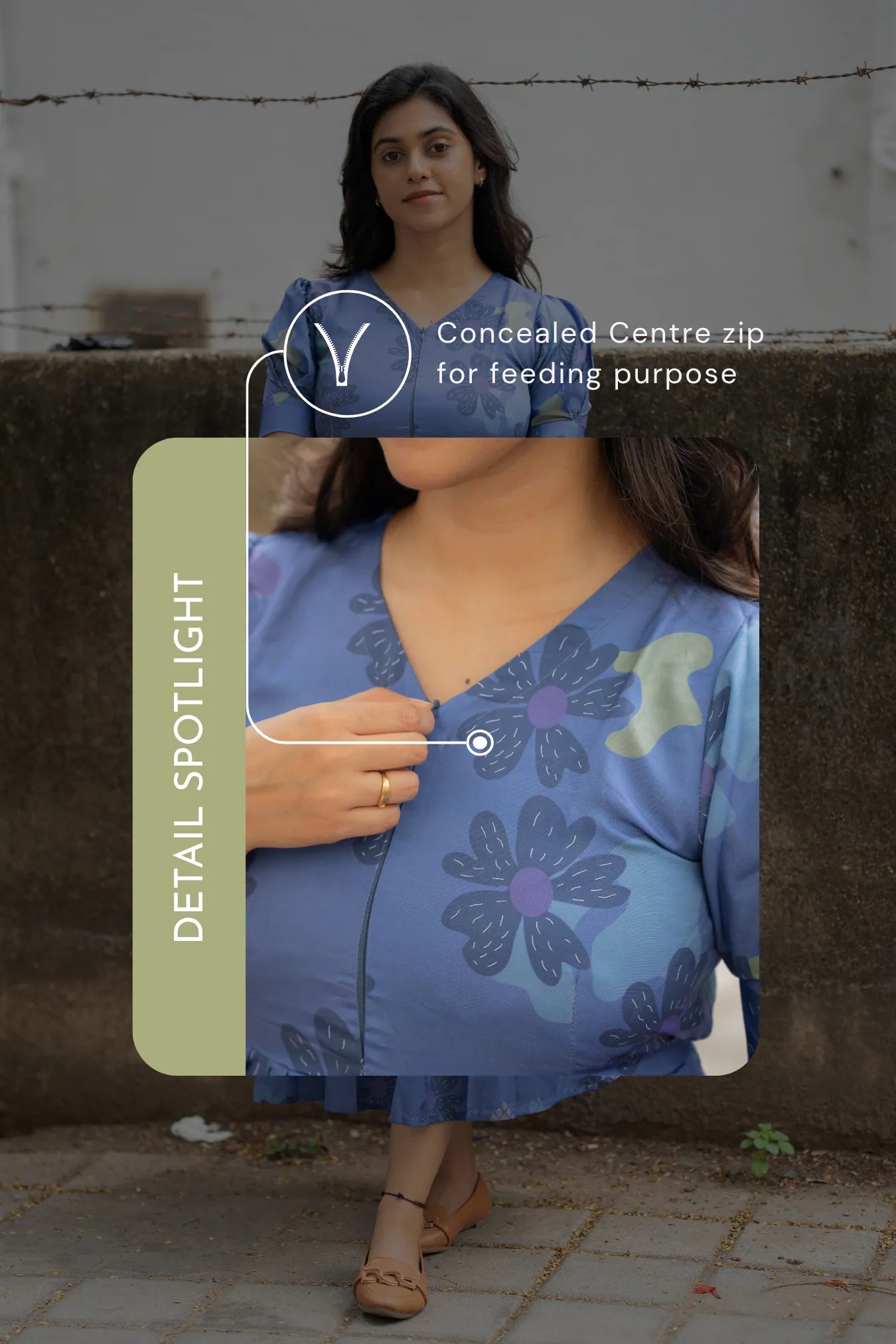 Skyshade Floral Blue printed Maternity and Feeding Maxi Outfit