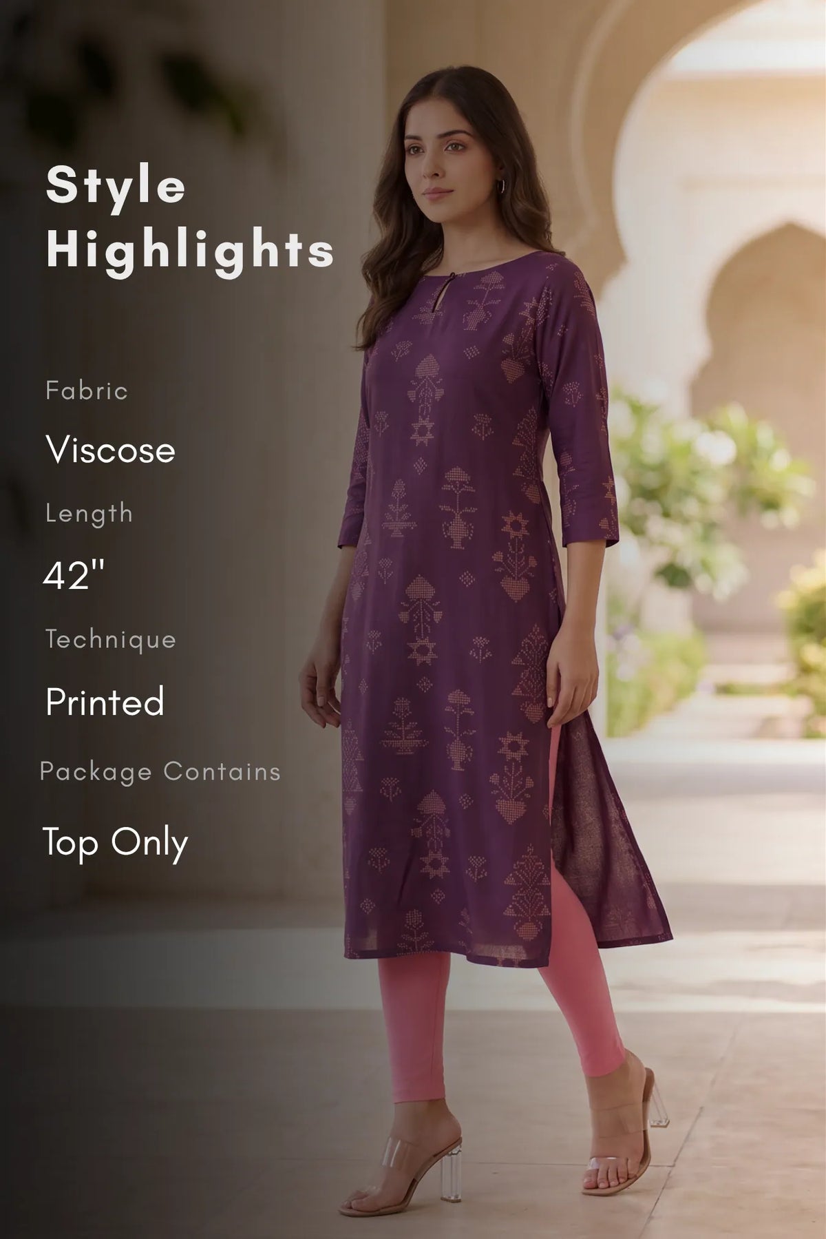 Vionora Violet Printed Viscose Kurta