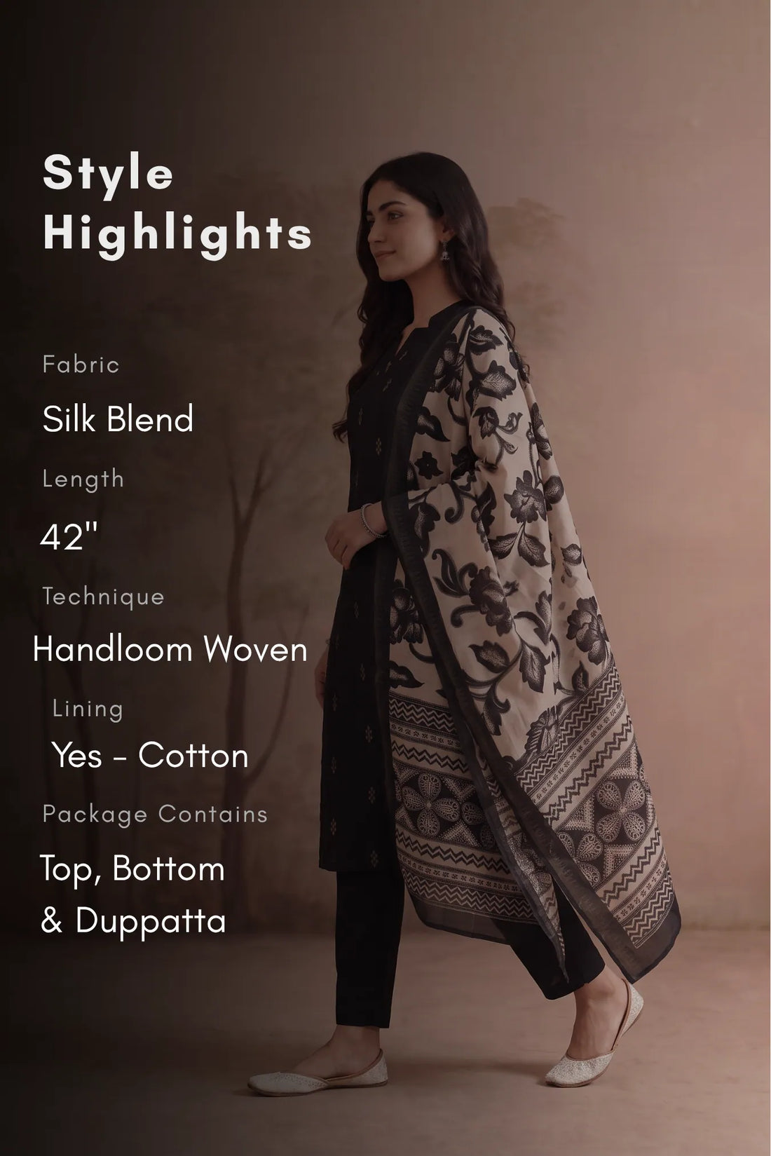 Naira Muse Black Silk Blend Handloom Woven 3-Piece Kurta Set