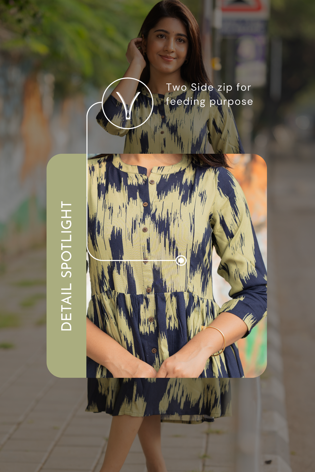 Indie Sky Navy Printed Maternity and Feeding Viscose Dress