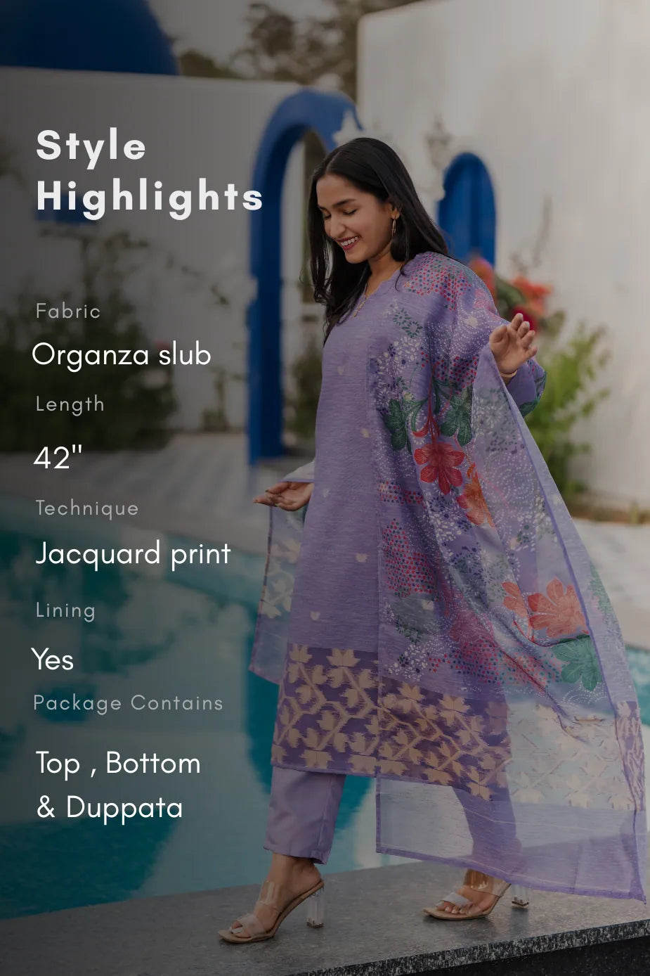 Lira Printed 3 Piece Organza Slub Kurta Set with Dupatta