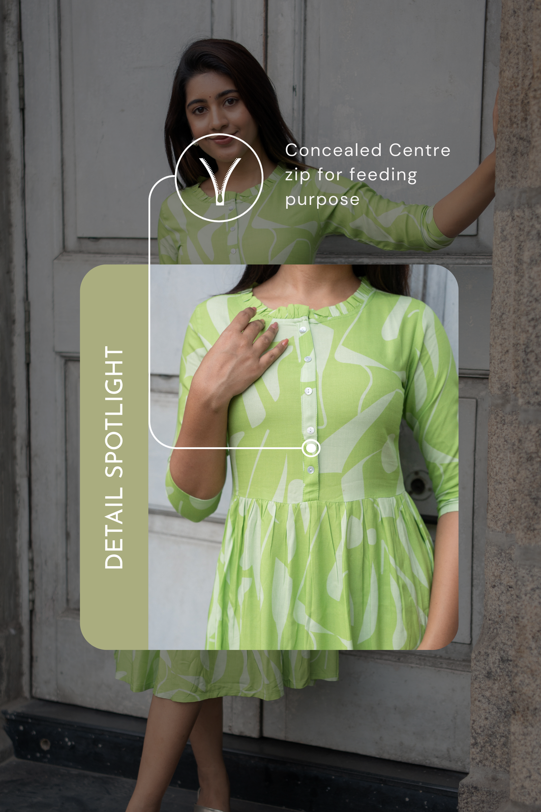 Mint Fresh Green Printed Maternity and Feeding Viscose Dress