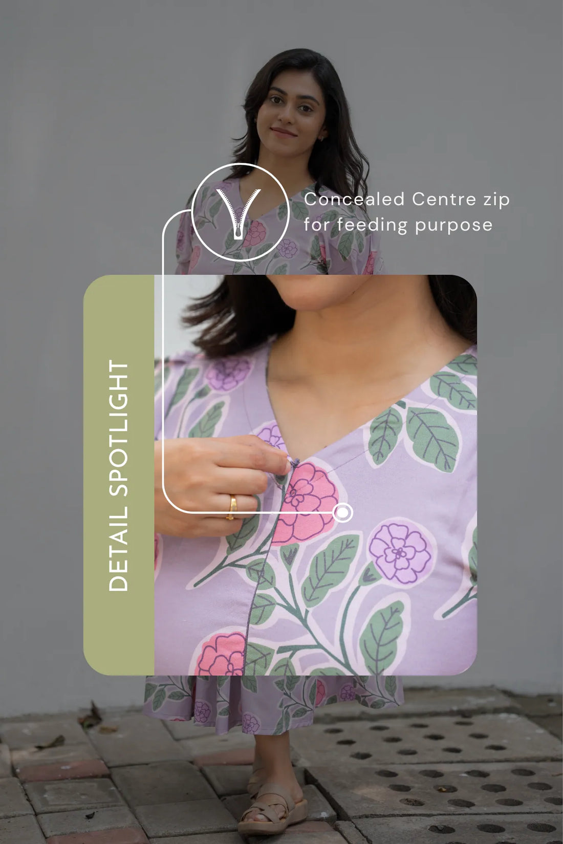 Faded Petal Lavender Printed Maternity and Feeding Dress
