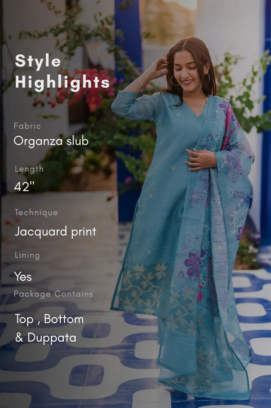 Neerika Printed 3 Piece Organza Slub Kurta Set with Dupatta