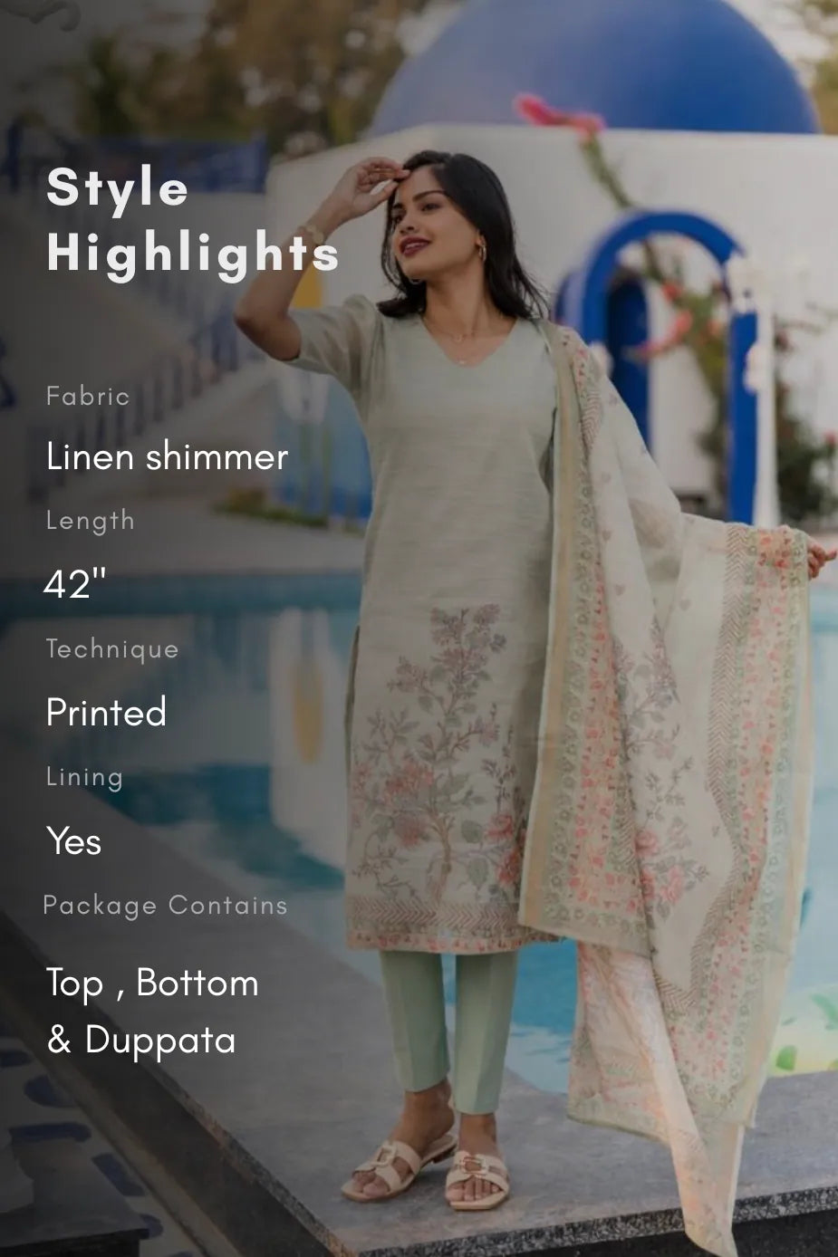 Haryeeka Printed 3 Piece Linen Shimmer Kurta Set with Dupatta