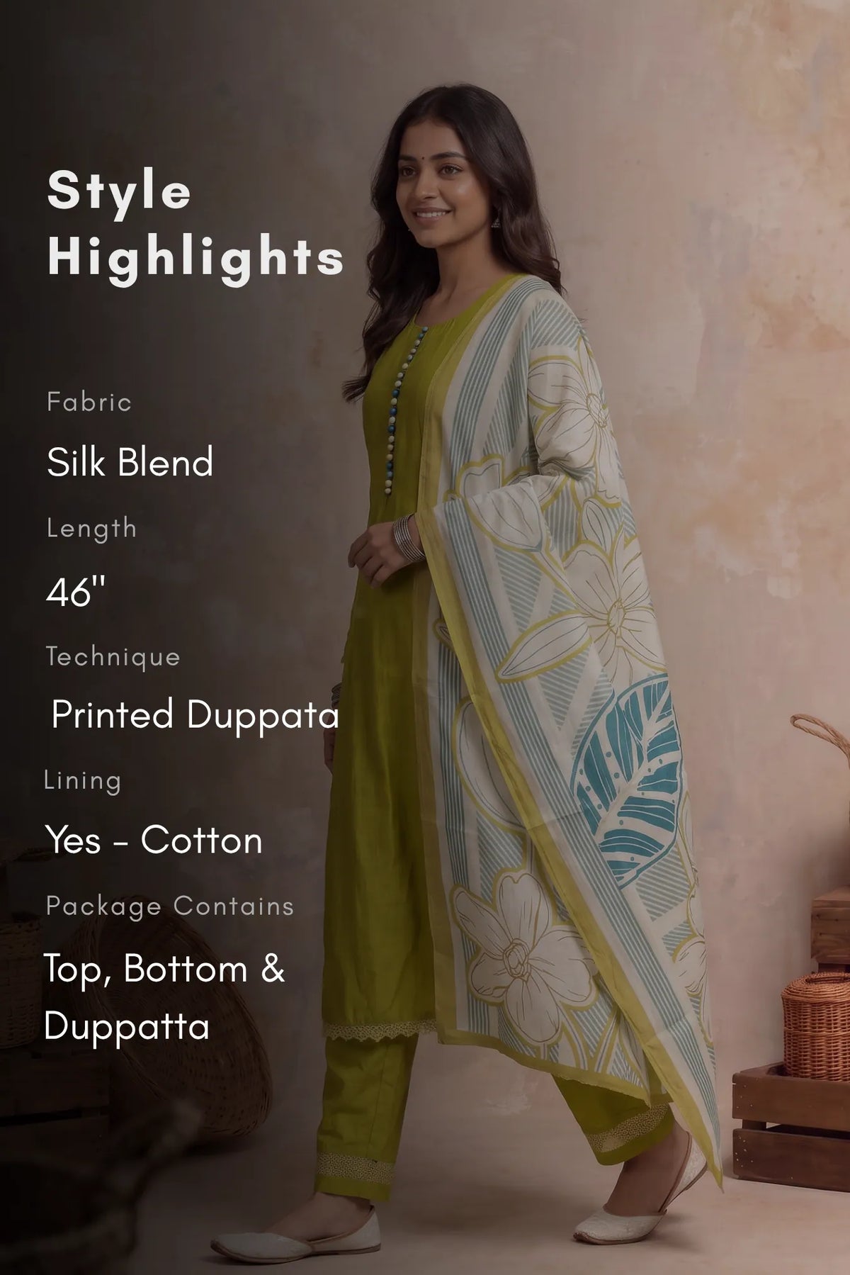 Azure Mosaic Green Silk Blend Printed 3-Piece Kurta Set