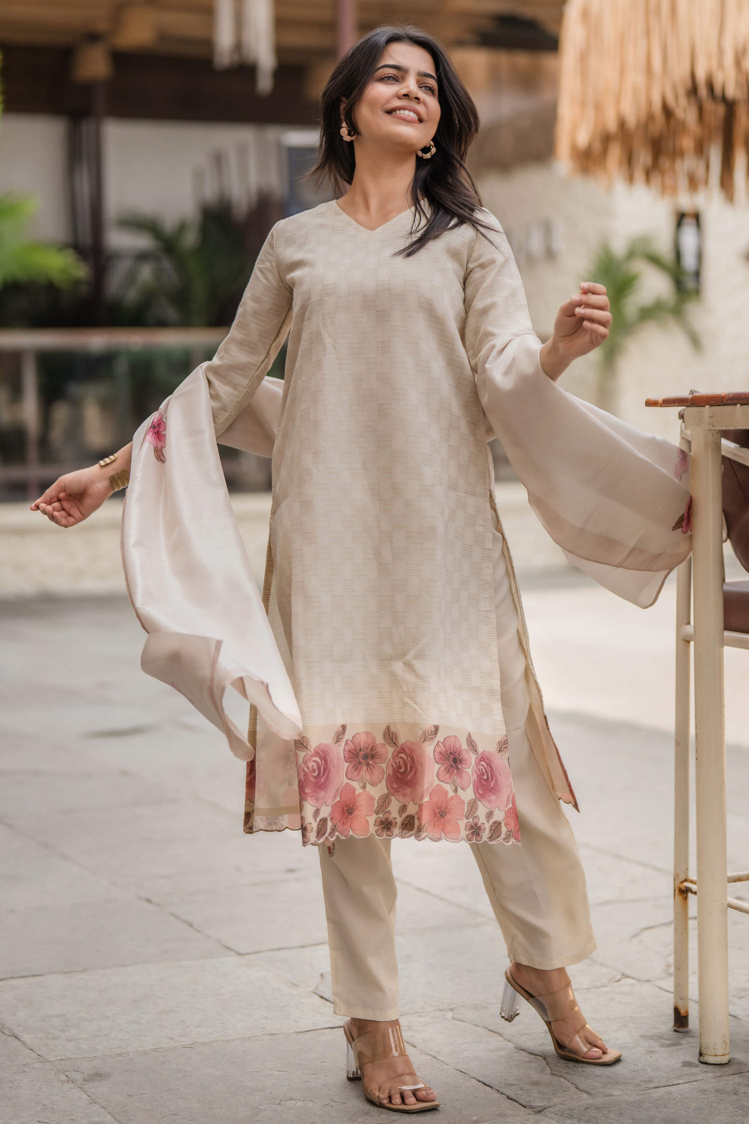 Lumi Printed 3 Piece Tussar Silk Blend Kurti Set with Dupatta