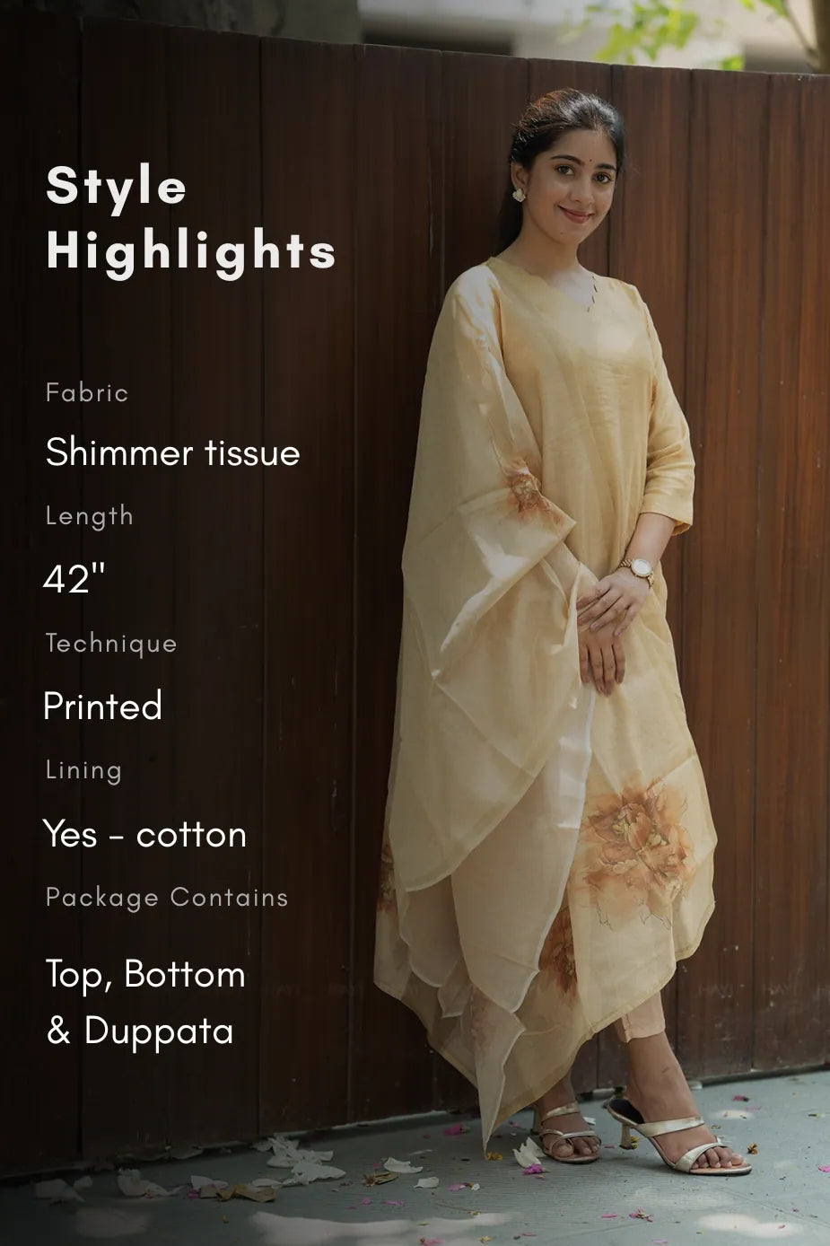 Mimsa Yellow Shimmer Tissue Kurta Set with Dupatta
