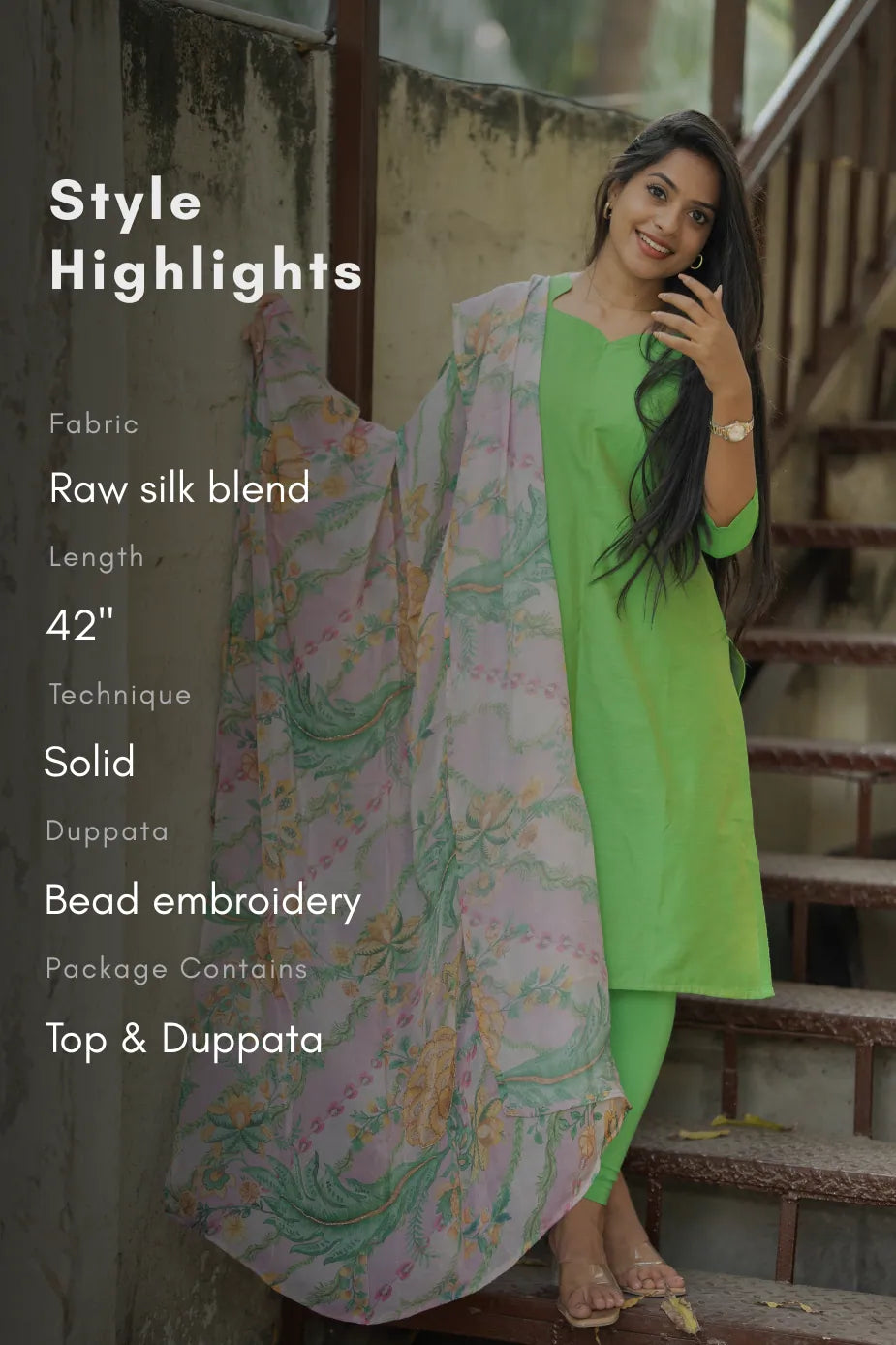 Floral Charmist Solid  2 Piece Raw silk blend Kurta with Printed  Dupatta