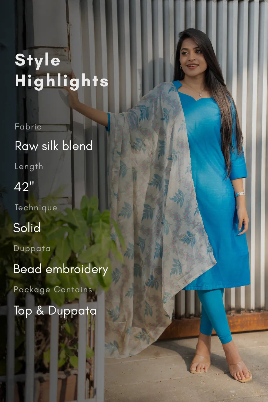 Neeisha Solid 2 Piece Raw Silk Blend Kurta with Dupatta