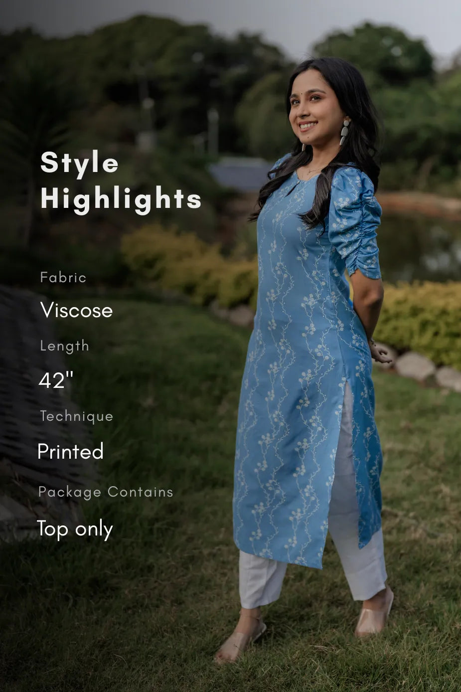 Weaveform Chic Blue Printed Viscose Kurta