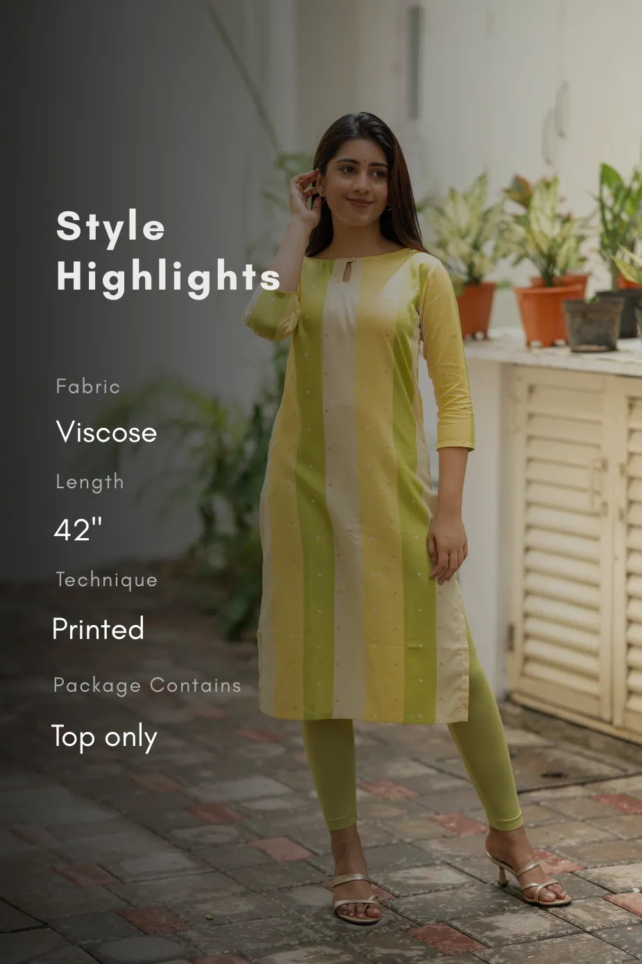 Lime Muse Green Printed Viscose Kurta