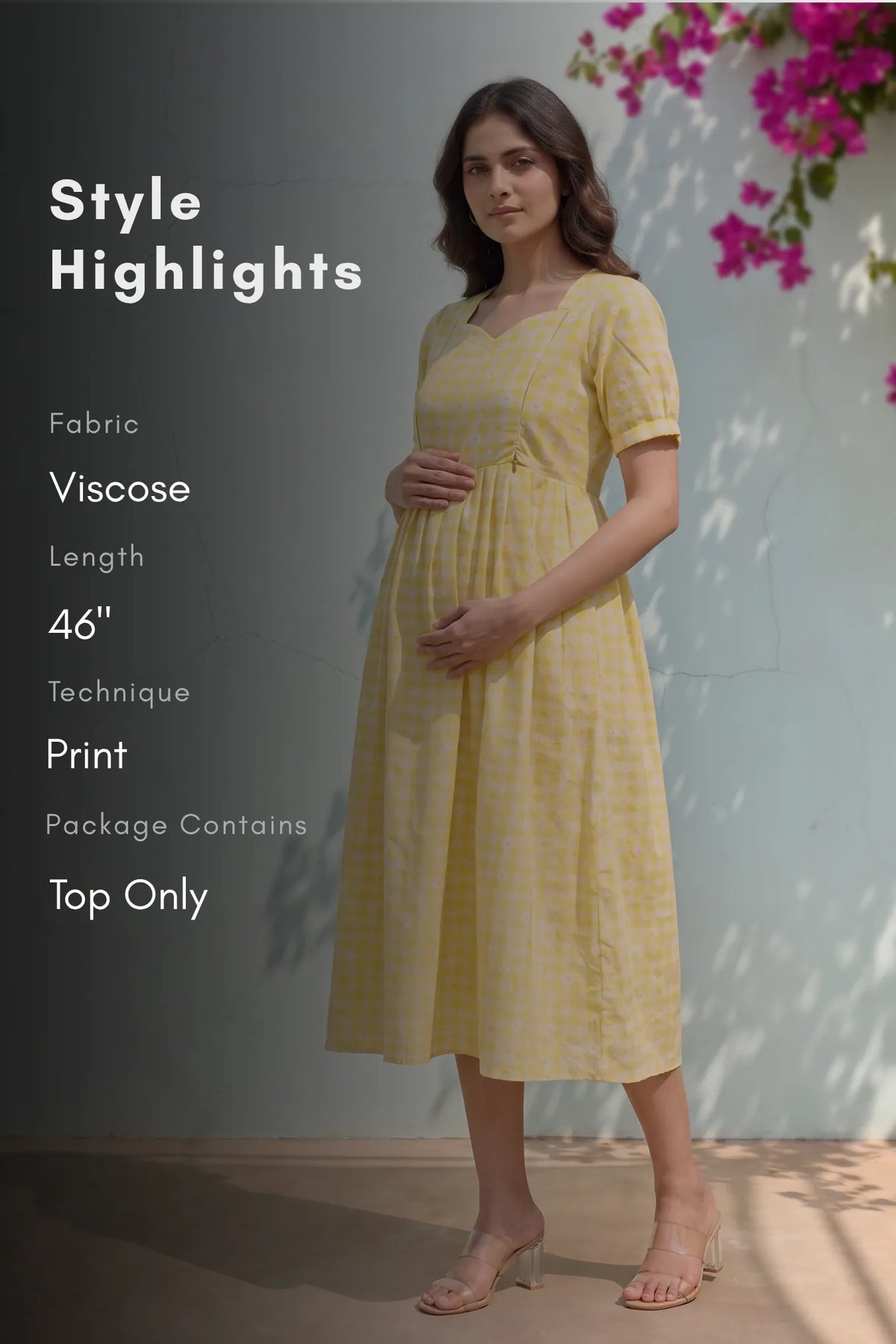 Daisy Gingham Yellow Printed Maternity Maxi Dress
