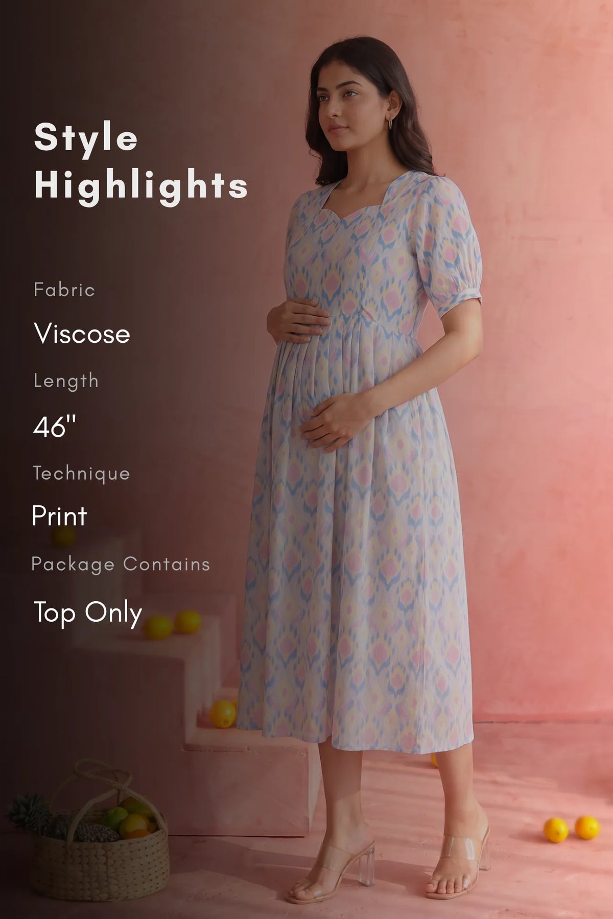 Ikat Mirage Blue Cotton Blend Maternity Dress