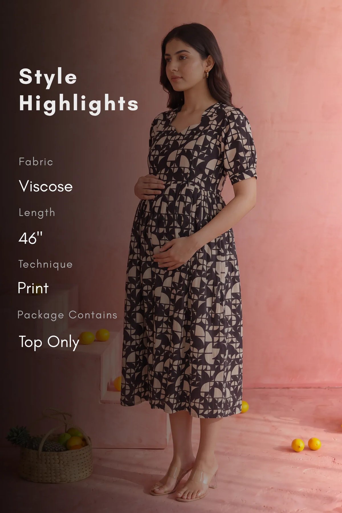 Geometry Mosaic Black Printed Maternity Maxi Dress