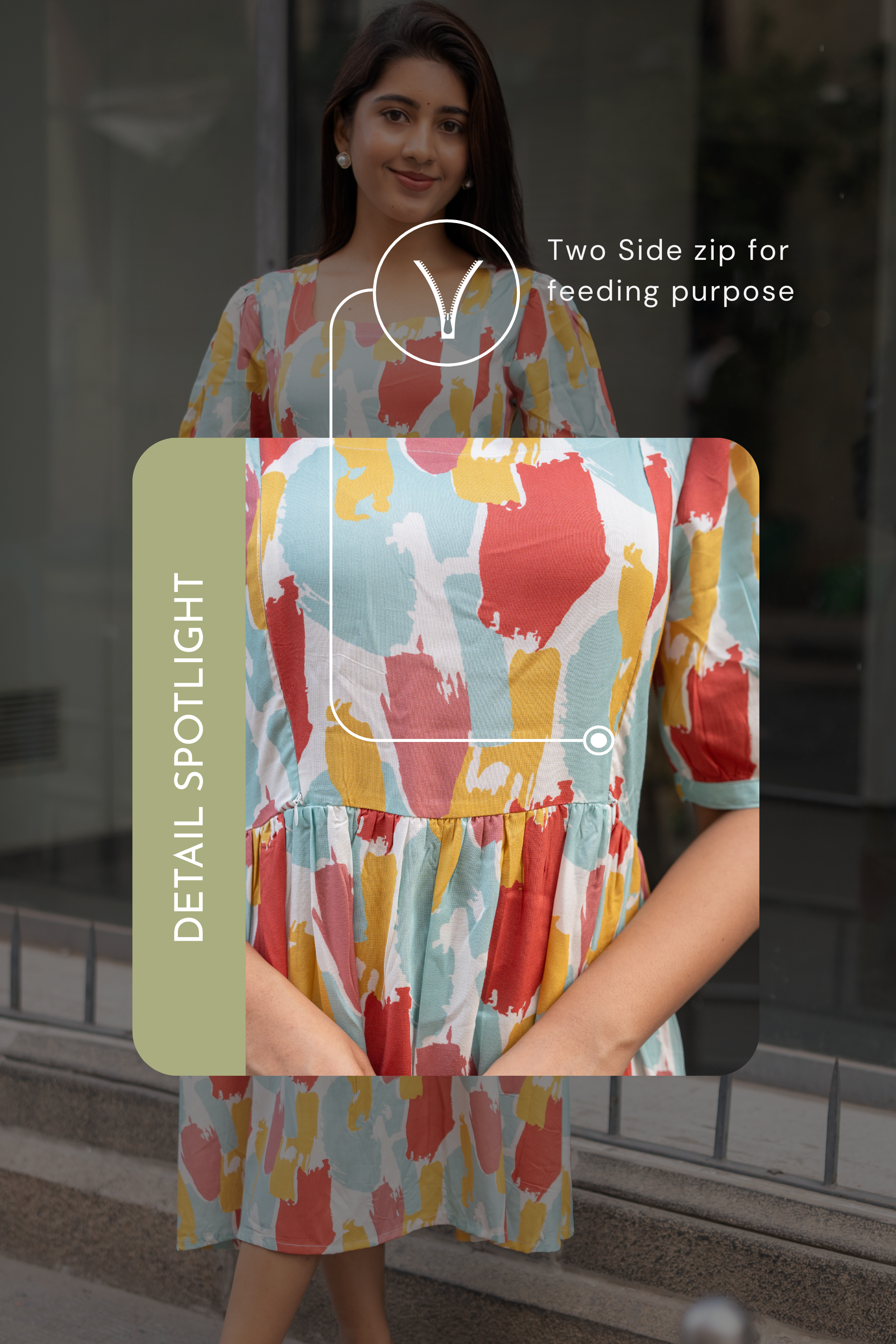 Candy Stroke White Printed Maternity and Feeding Viscose Dress