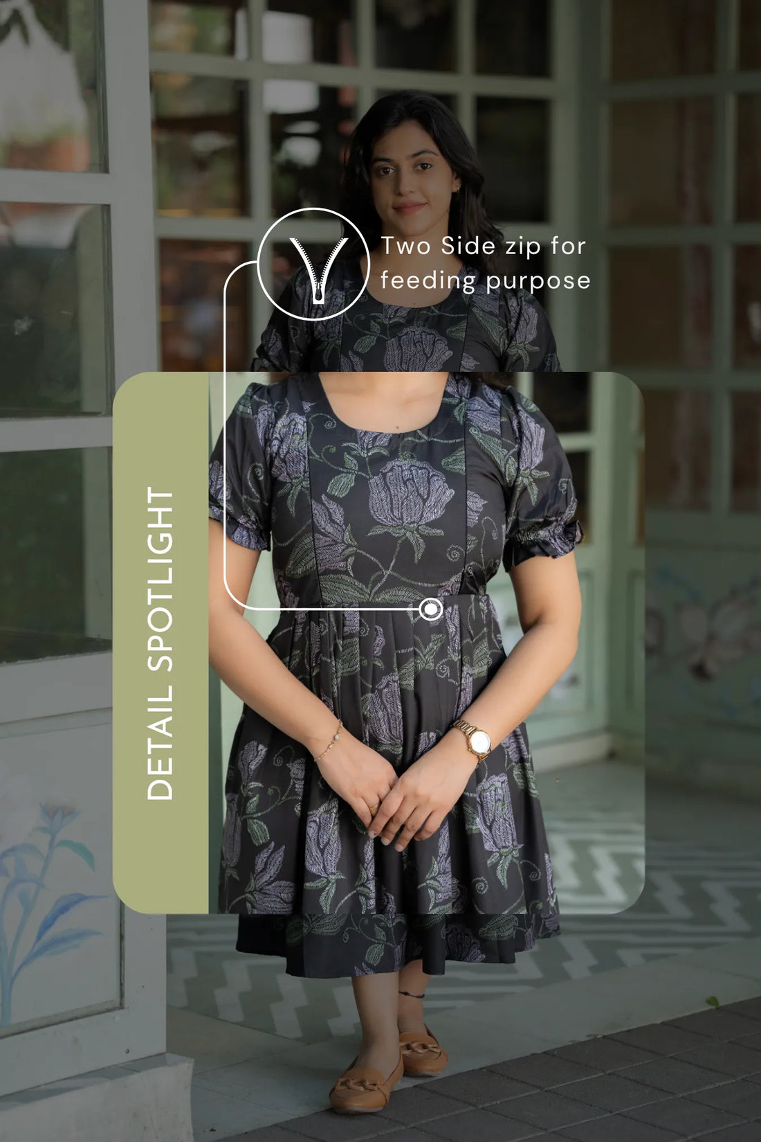 Deep Muse Black Floral Printed Maternity and Feeding Wear