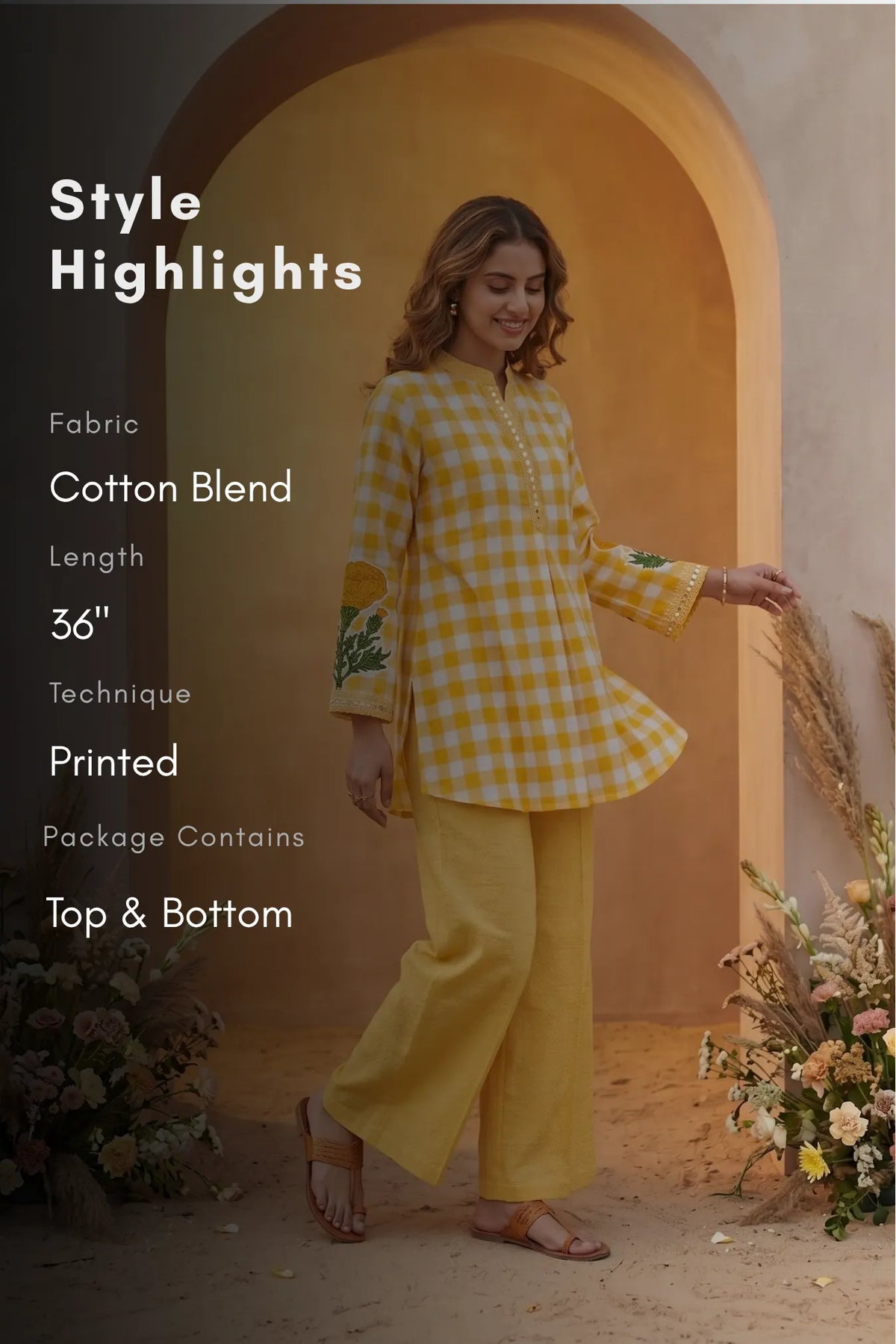 Sunshine Bloom Yellow Cotton Blend Printed Co-ords Set