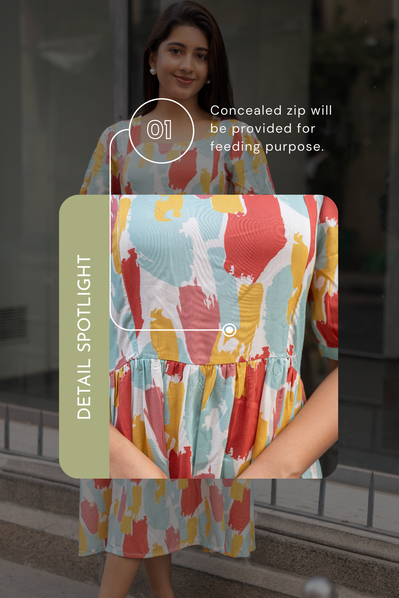 Candy Stroke White Printed Maternity and Feeding Viscose Dress