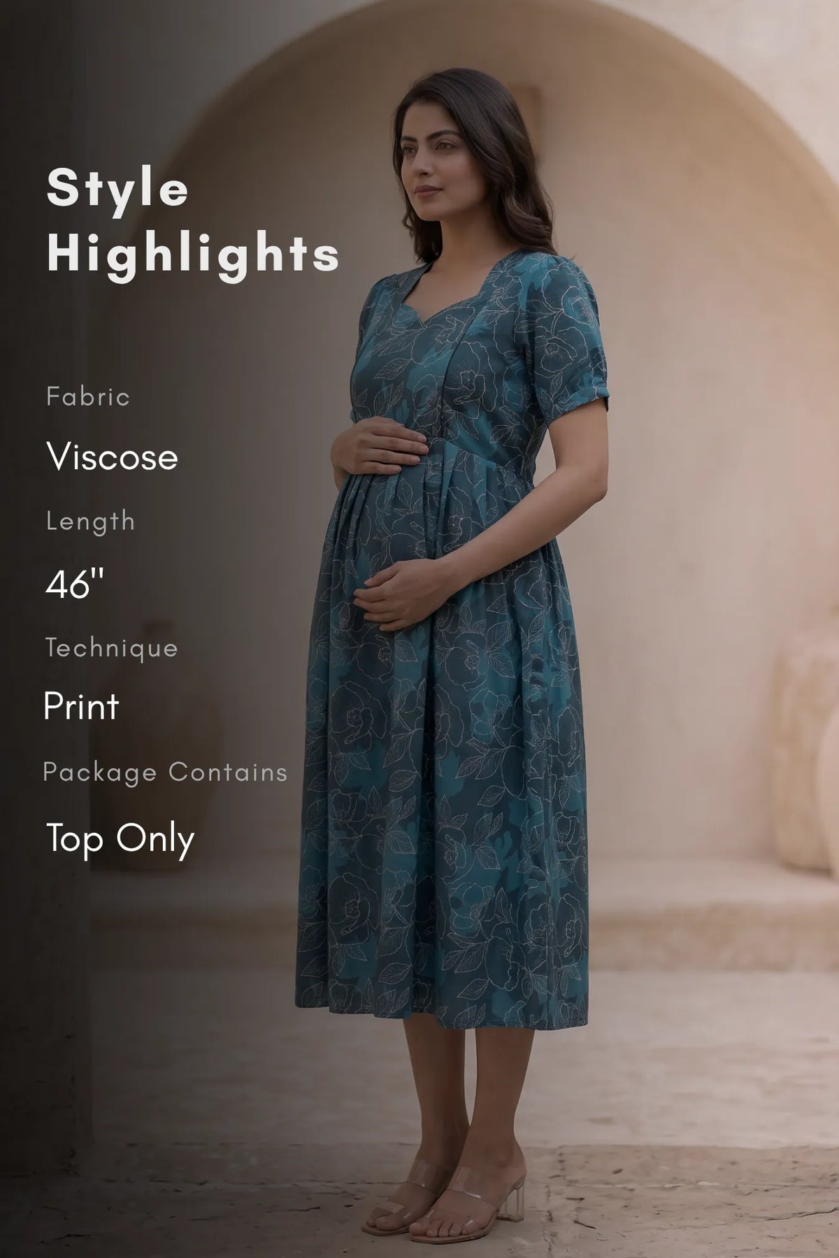 Whimsical Botanical Teal Printed Maternity Maxi Dress