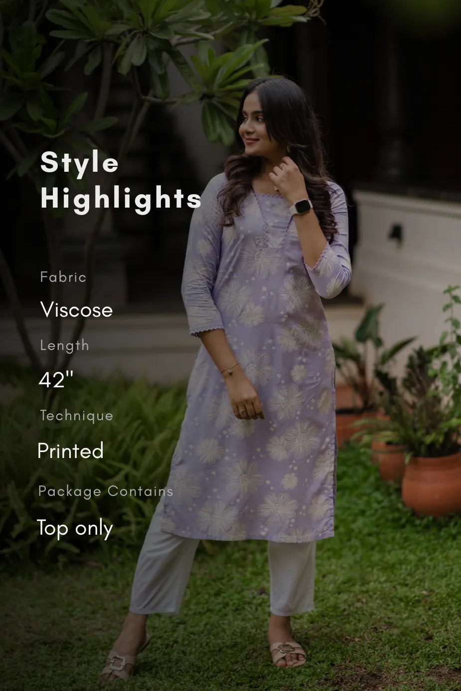 Lilac Bliss Lavender Viscose Printed Kurta