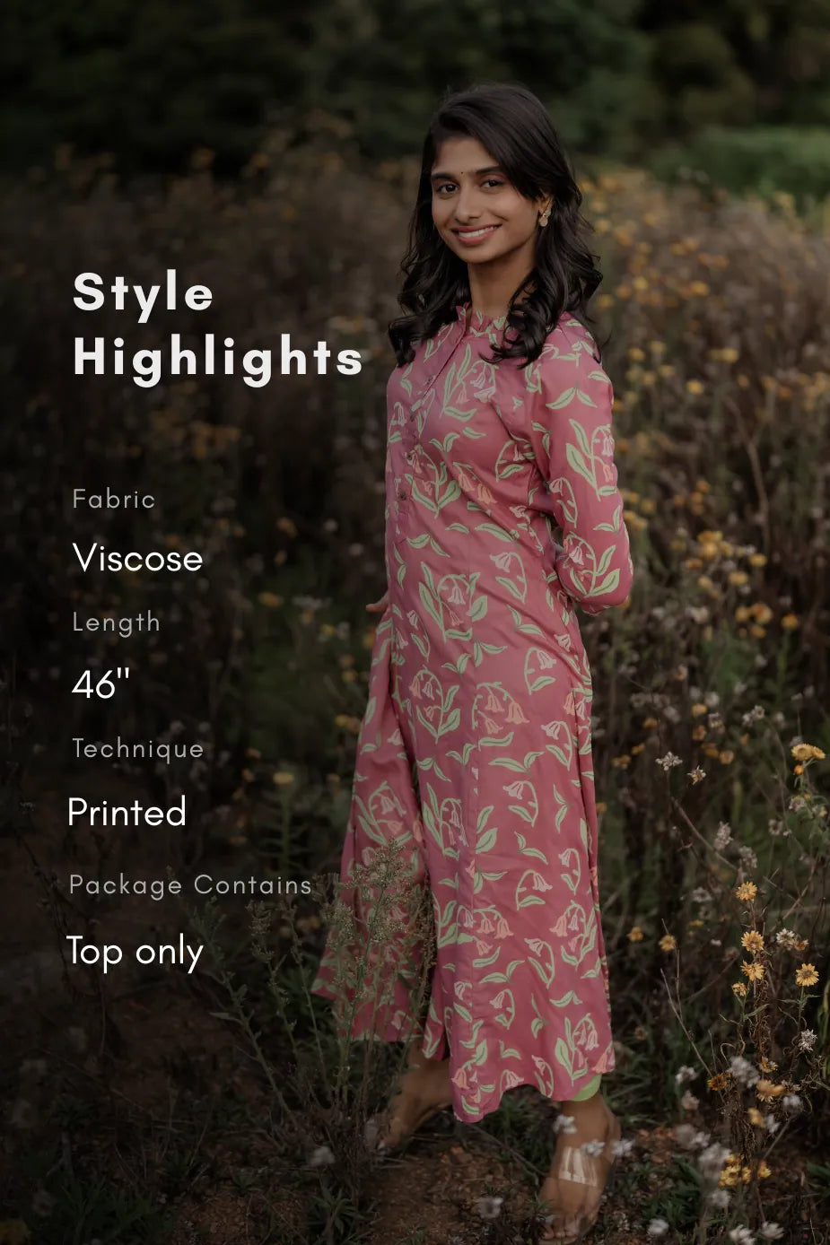 Dusk Meadow Pink Viscose A-line Kurti