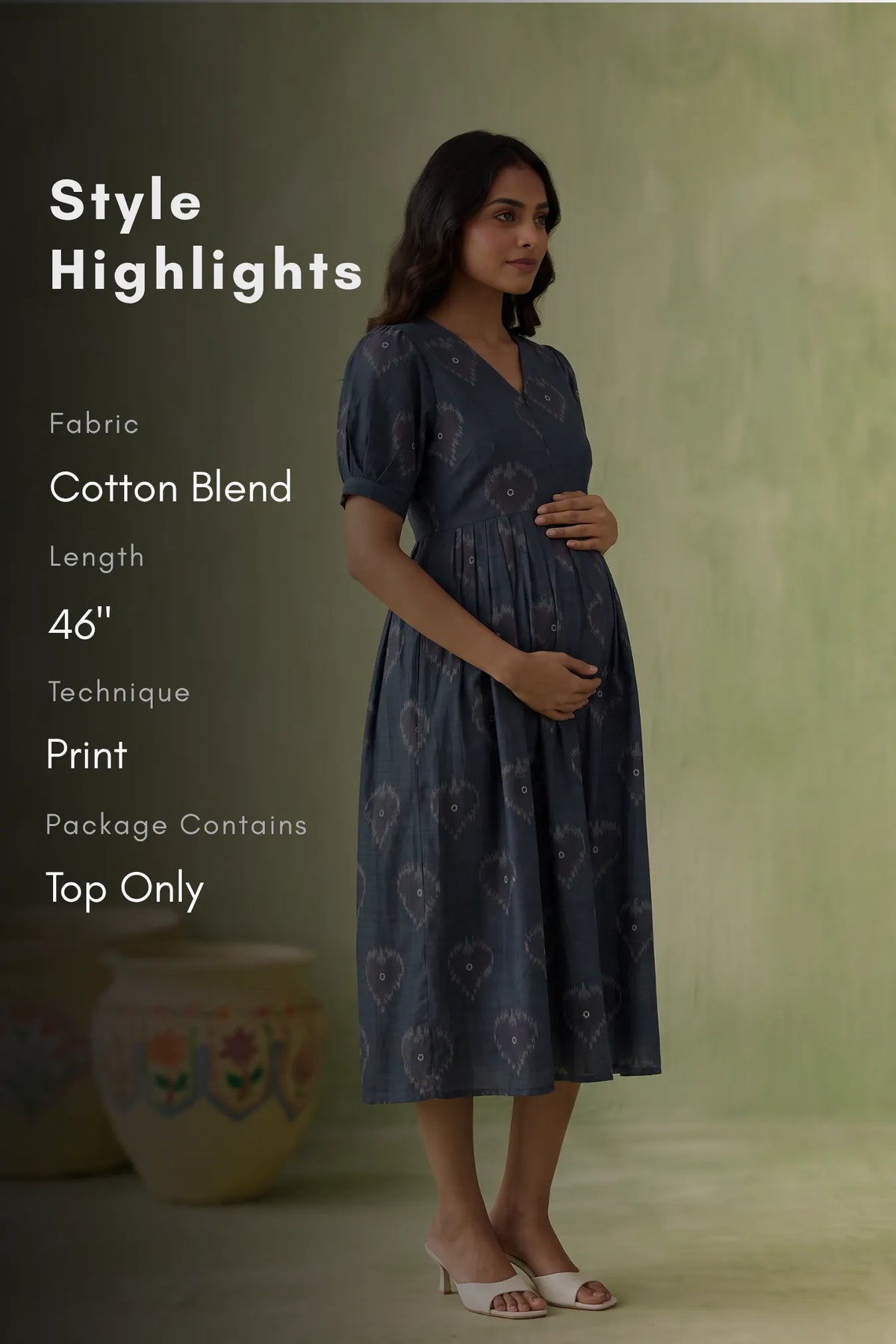 Folk Hearts Teal Printed Maternity Maxi Dress with Center Zip