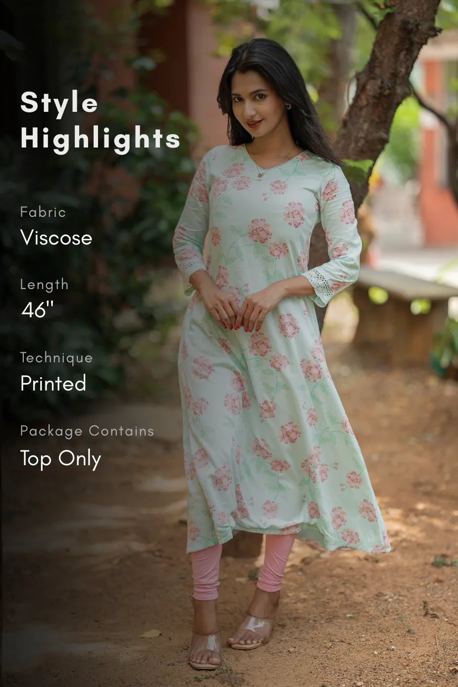 Pastelmist Lora Blue Viscose A-Line Kurta with V-Neck &amp; 3/4th Sleeves