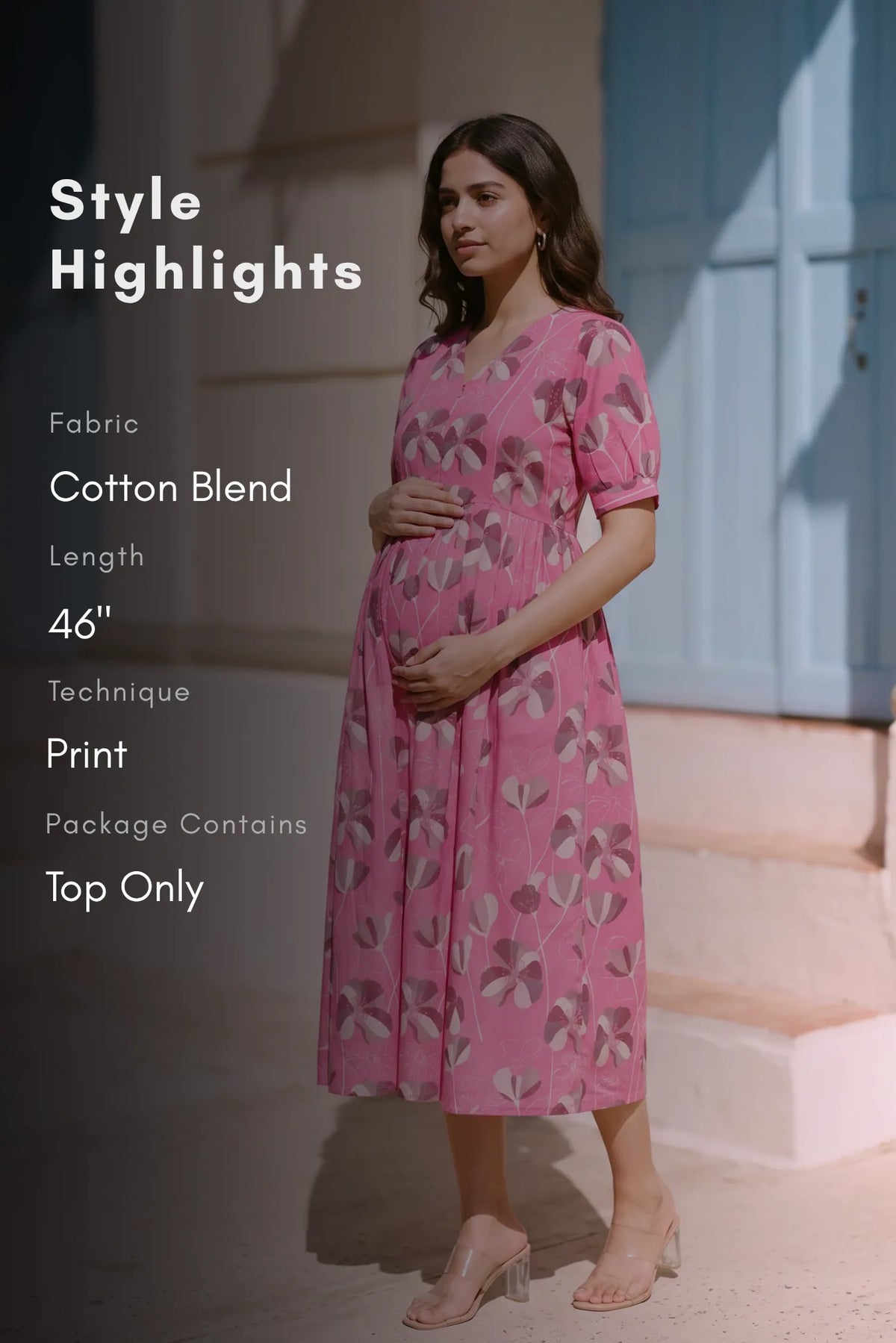 Flora Sonata  Pink Printed Maternity Maxi Dress with Center Zip