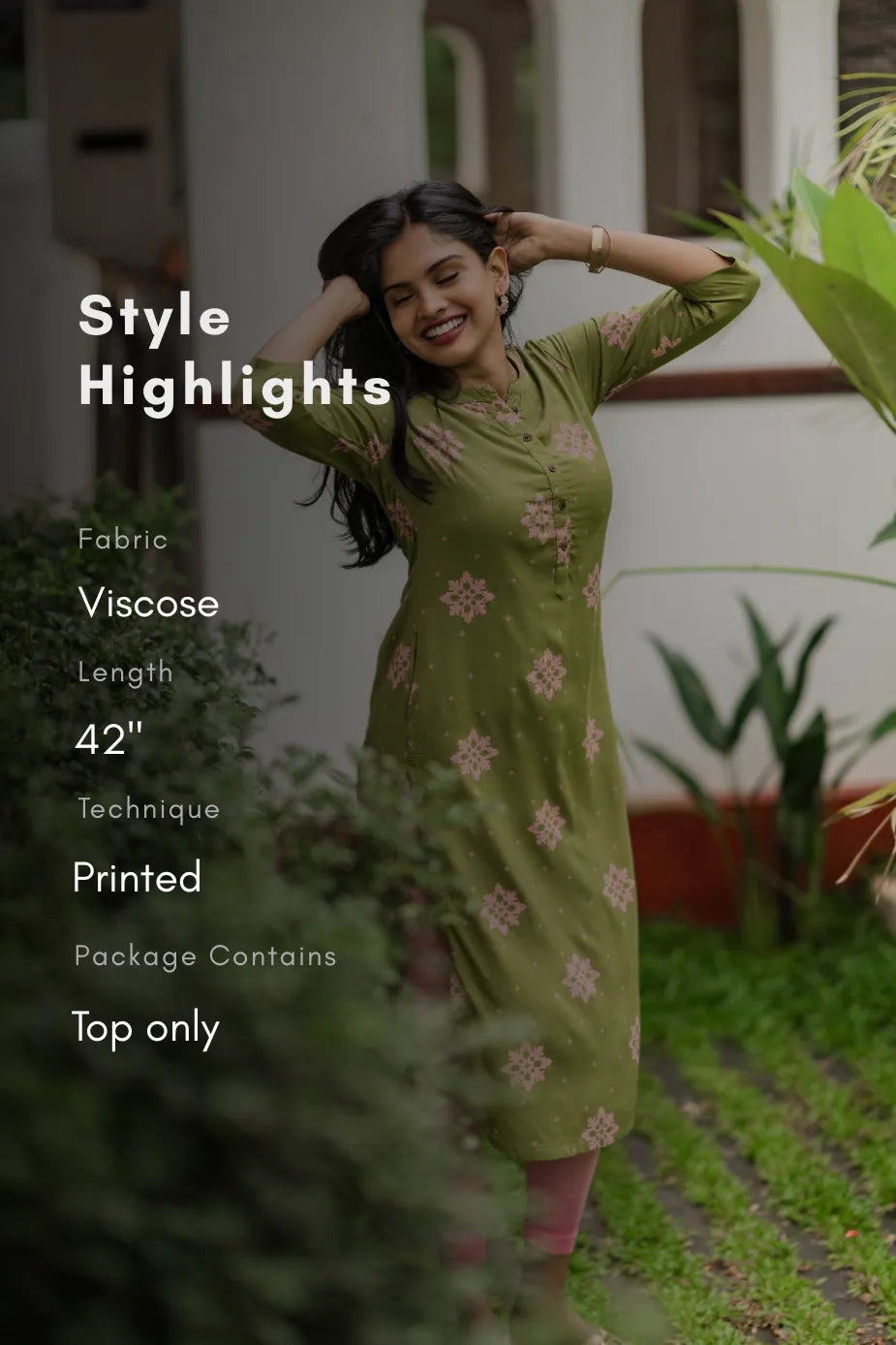 Olive Stardust Green Viscose Printed Comfortable Basic Kurta