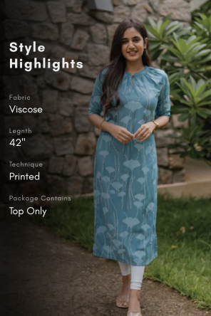 Coral Blue Island Viscose Printed Kurta