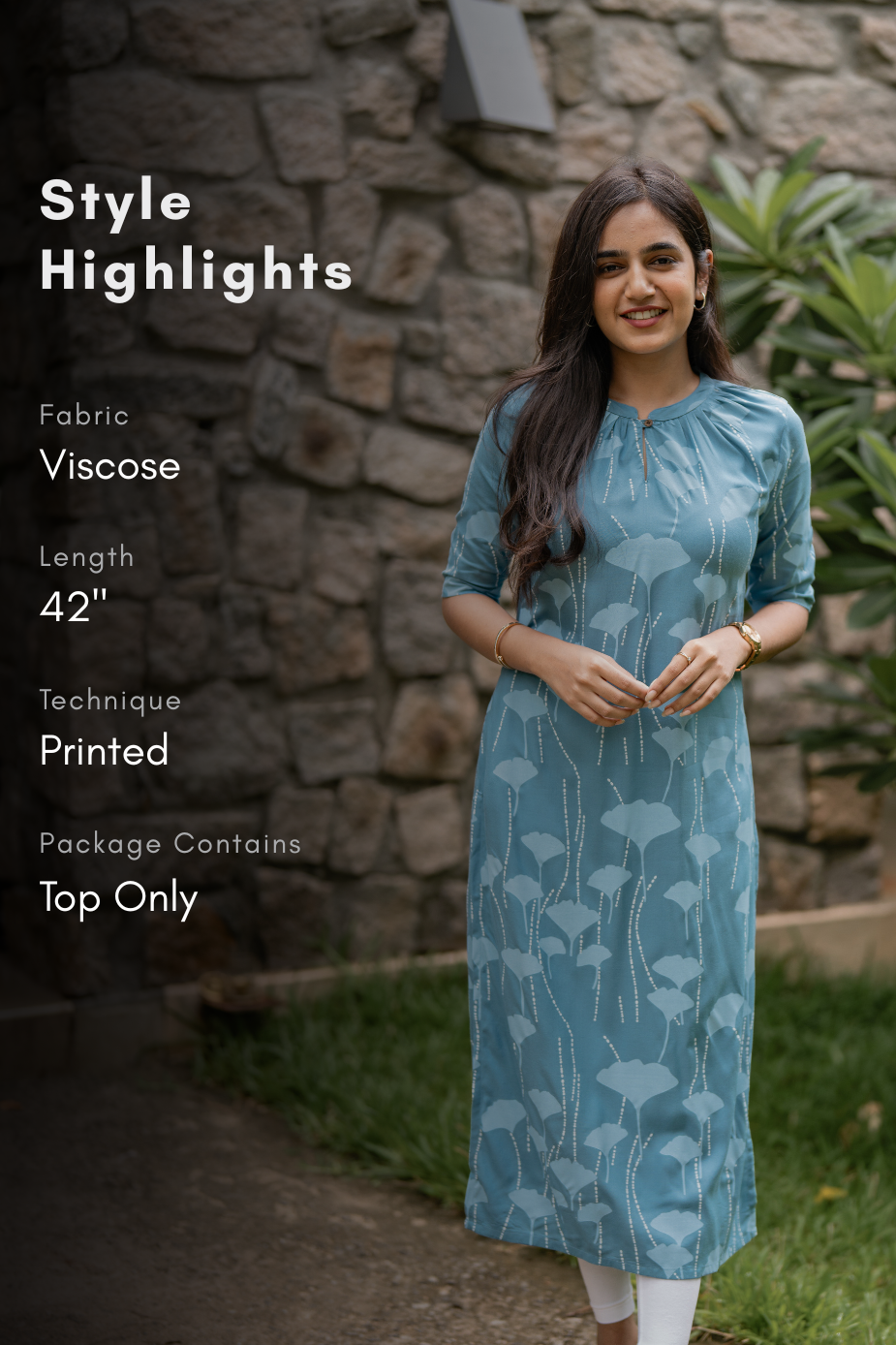 Coral Blue Island Viscose Printed Kurta