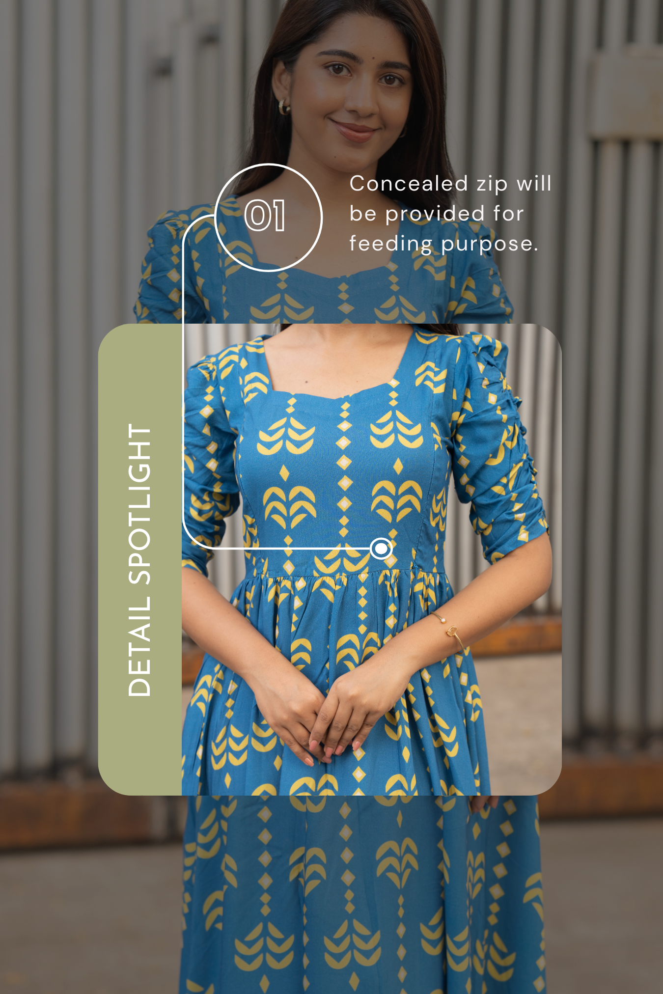 Rhythm Weave Blue Printed Maternity and Feeding Viscose Dress