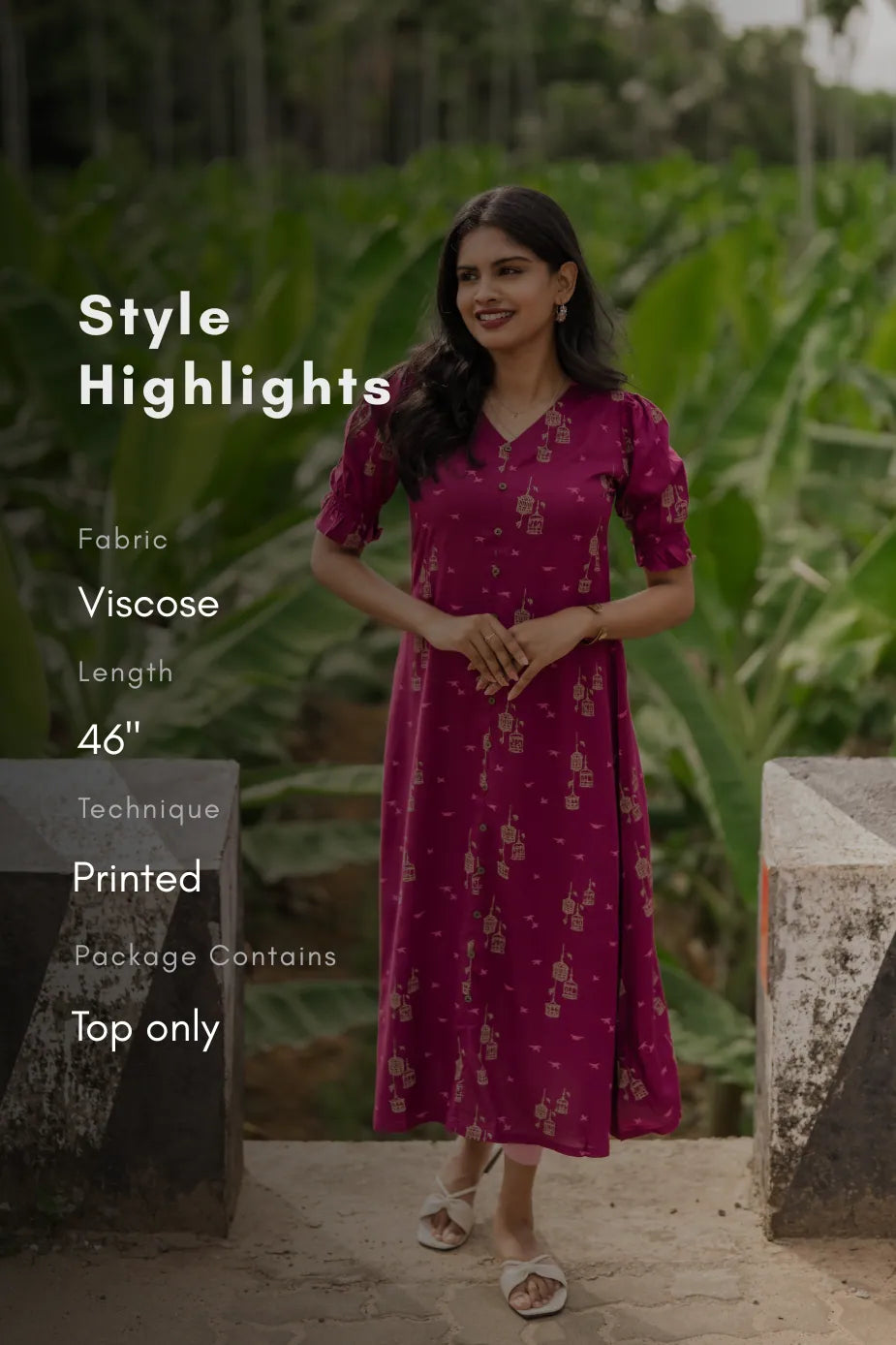 Freewing Tale Magenta Printed Viscose Kurta