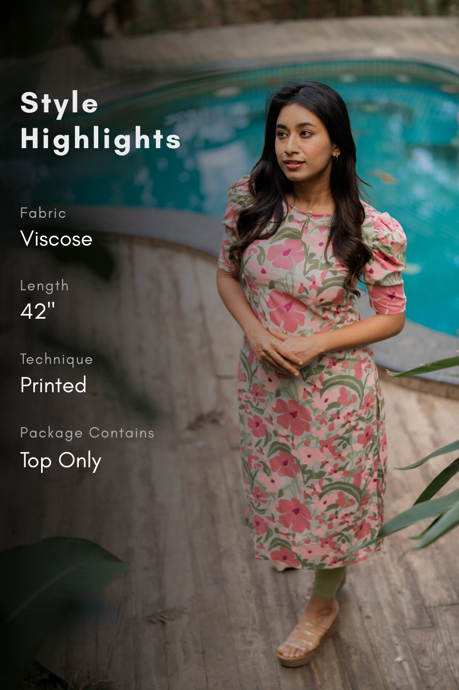 Beige Into the Blossom Printed Viscose Kurta