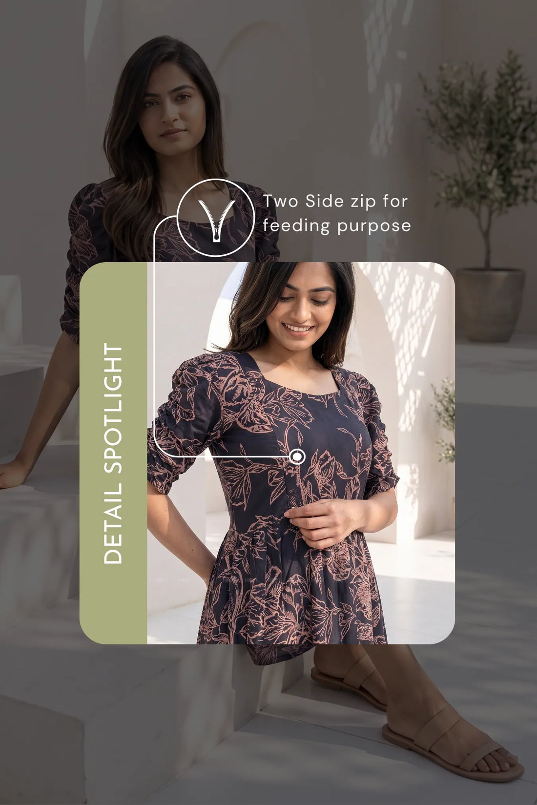 Cocoa Charm  Brown Floral Printed Maternity &amp; Feeding Maxi Dress