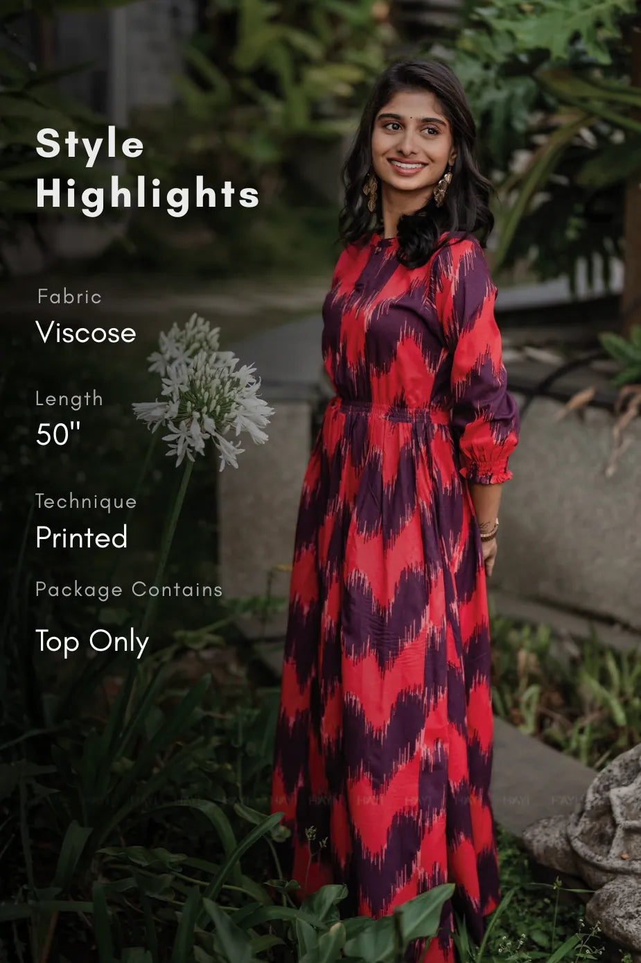 Ikat Lucent Red Viscose Umbrella Outfit with Frills Neck