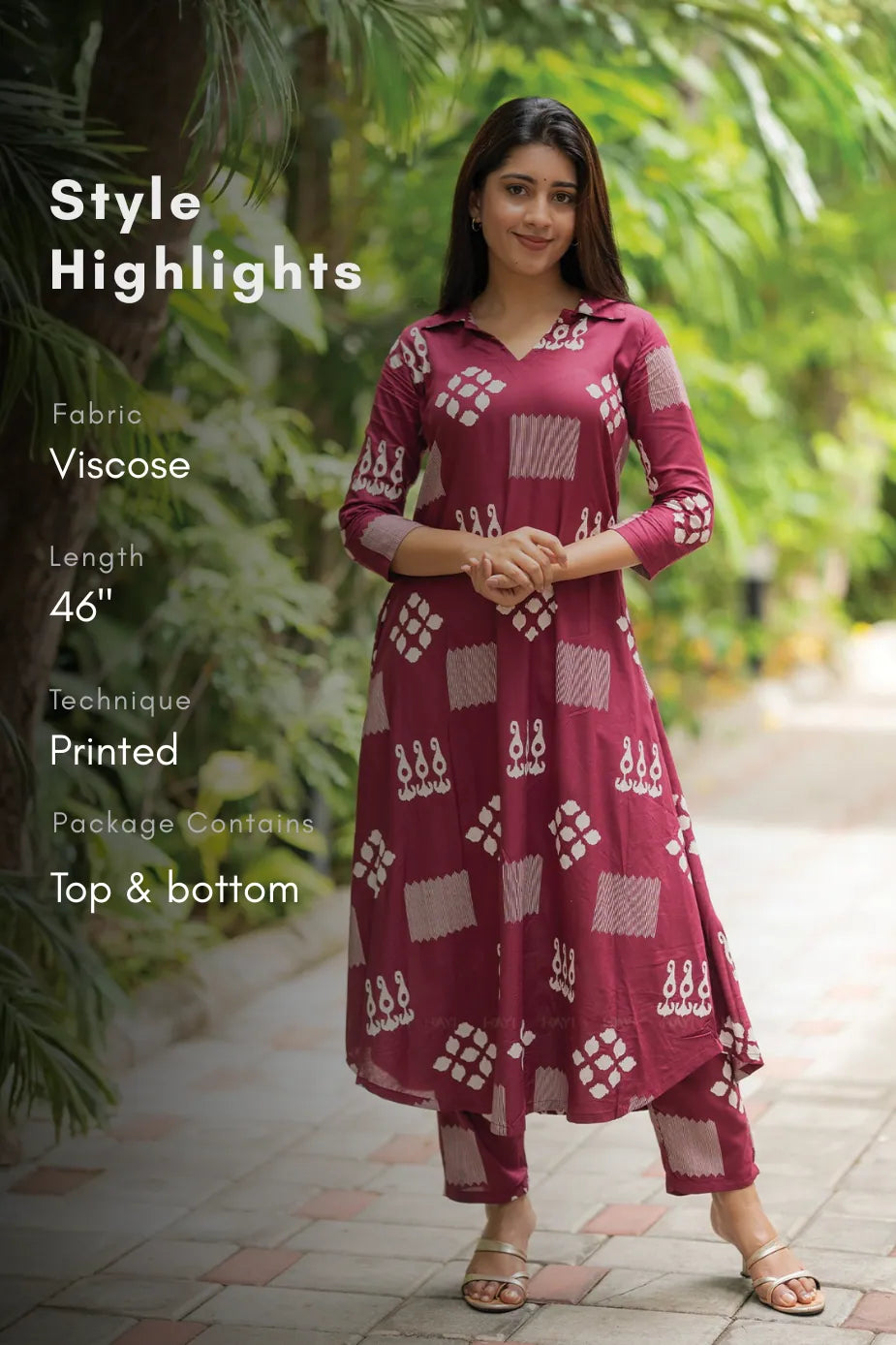 Ikat Roon Maroon Viscose Co-ord Ensemble