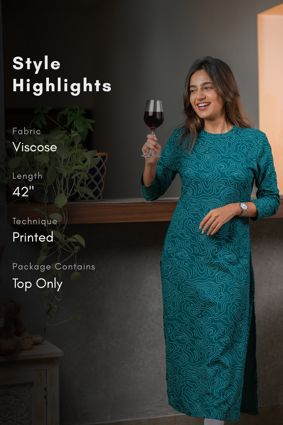 Teal Knot in Space Viscose Printed Kurta