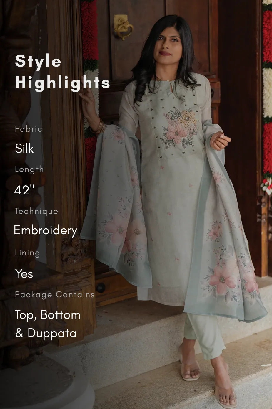 Limevine Green 3 Piece Silk Blend Embroidery Kurta with Pant &amp; Dupatta
