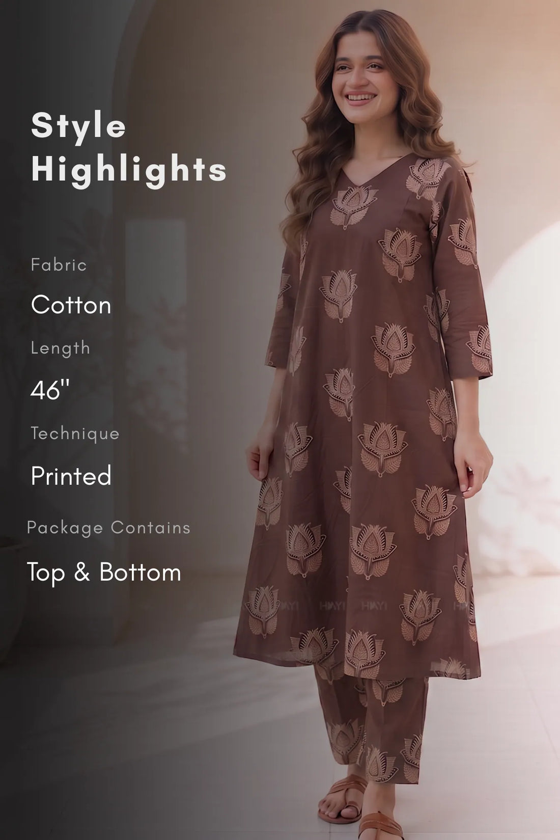 Rustic Lotus brown Printed Co-ord Set