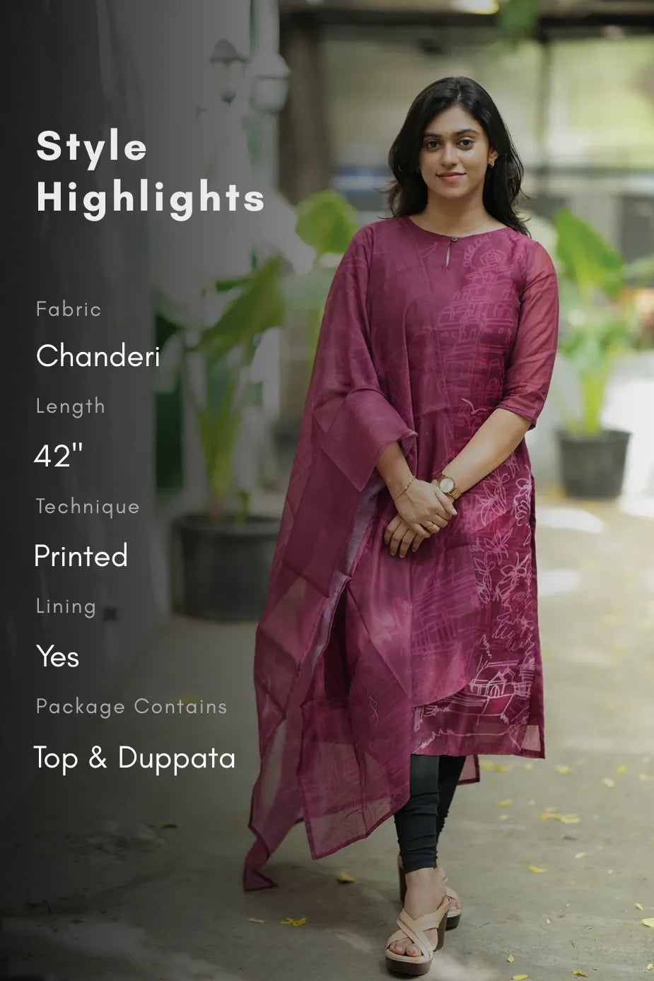 Wine Live in Divine printed 2 Piece Chanderi Blend Kurta with Dupatta