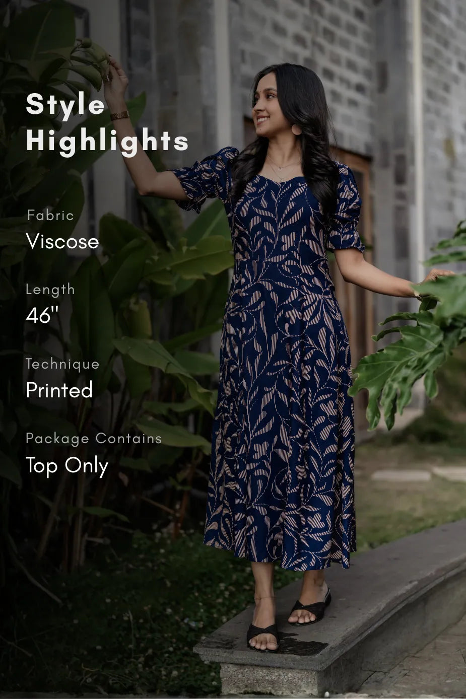 Navy Flowstroke Viscose Printed Aura dress
