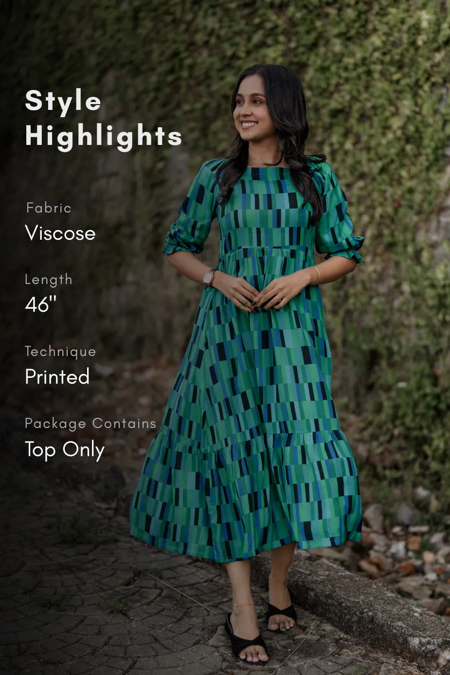 Green Current Viscose Printed Umbrella Outfit