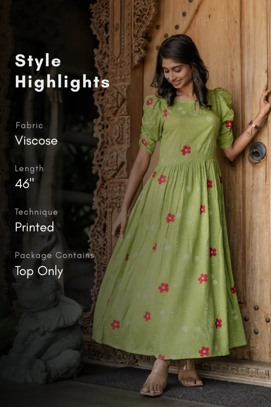Green Meadow Viscose Printed Breeze Dress