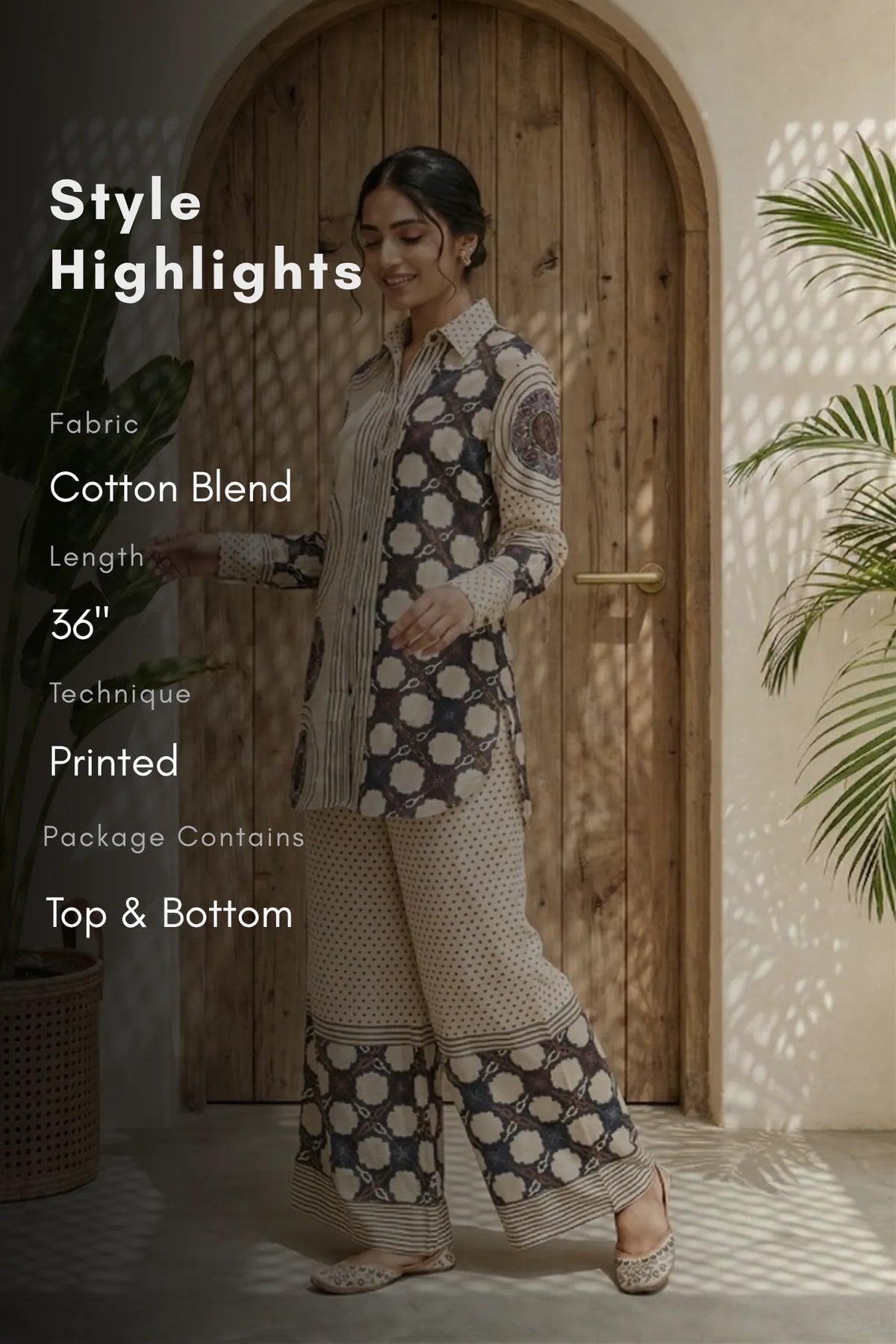Desert Rhythm Beige Printed Cotton Co-ords Set